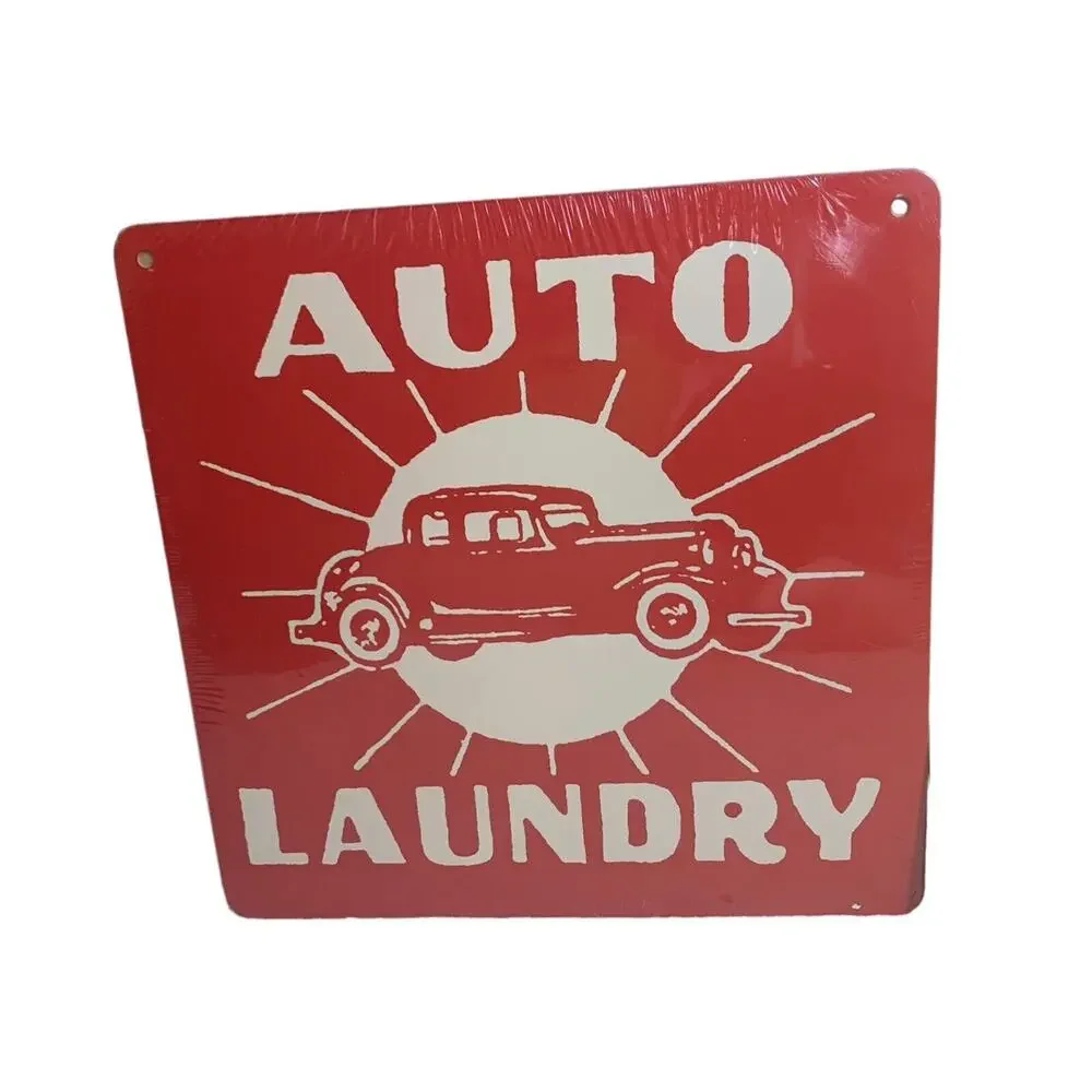 Land of Nod Sign Red Auto Laundry Signs Go By Gus Yellow Set of 2 New Sealed